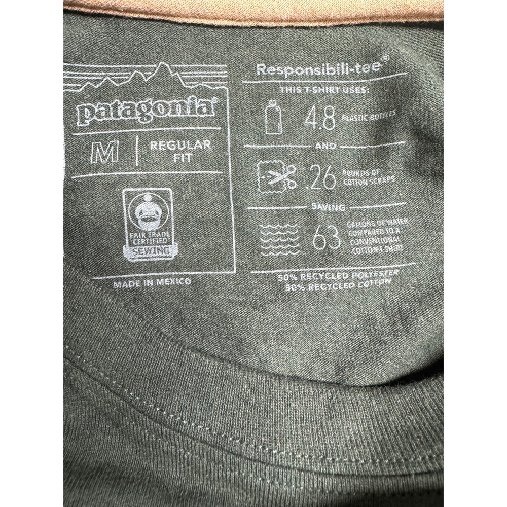 Patagonia Mens P-6 Logo Responsibili-Tee Long Sleeve Green Shirt Medium - Picture 4 of 6